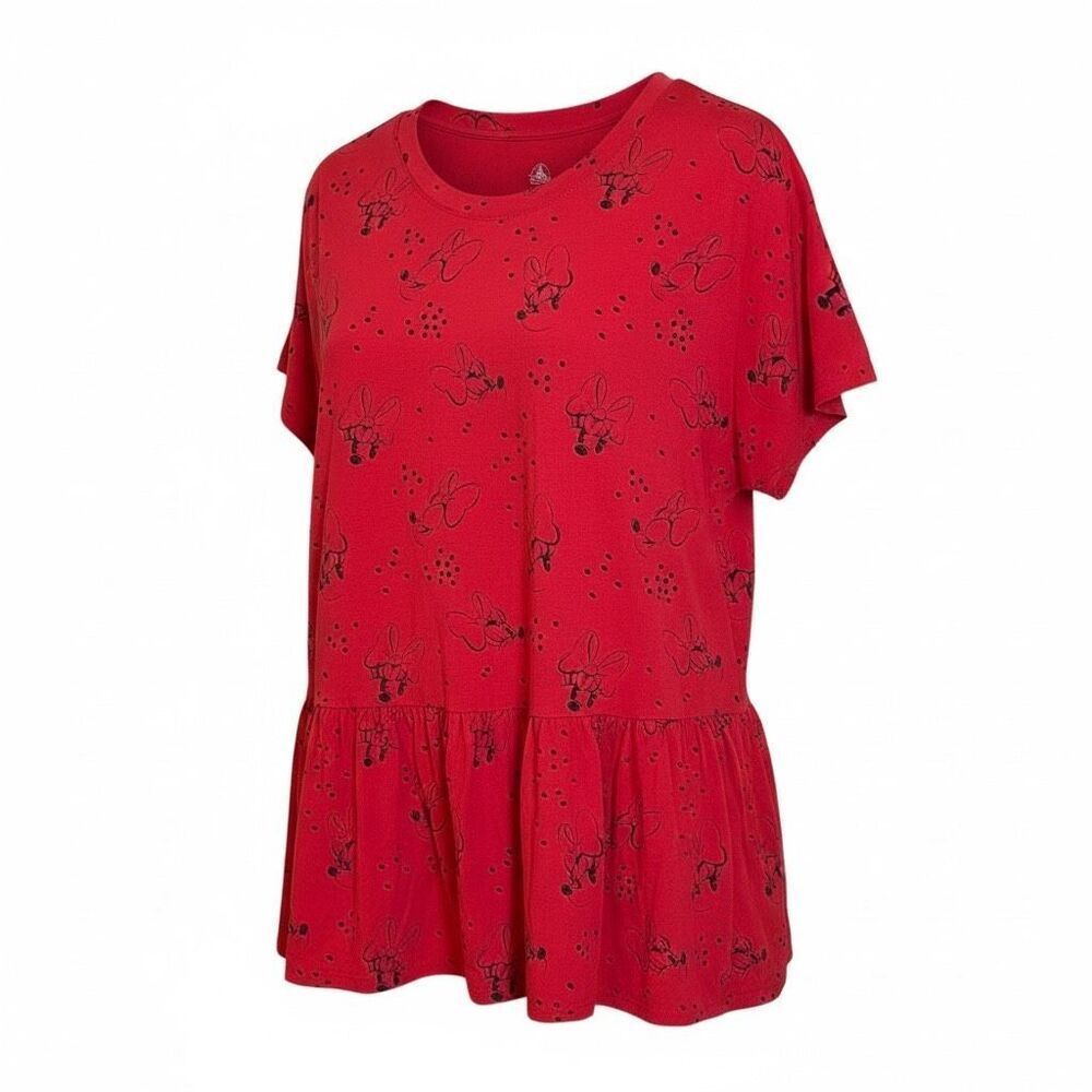Disney Minnie Mouse Faces Short Sleeve Peplum Graphic T-shirt Red 2X